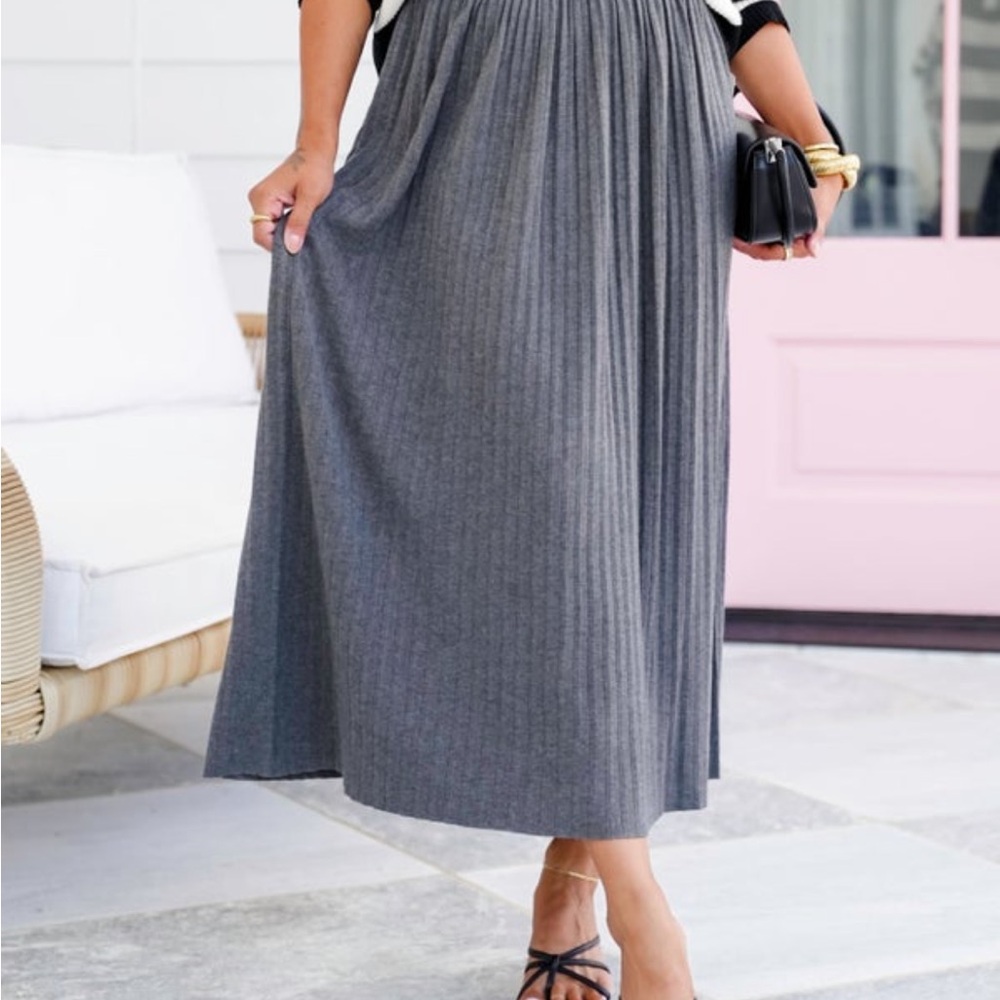 Elegant Pleated Charcoal Maxi Skirt